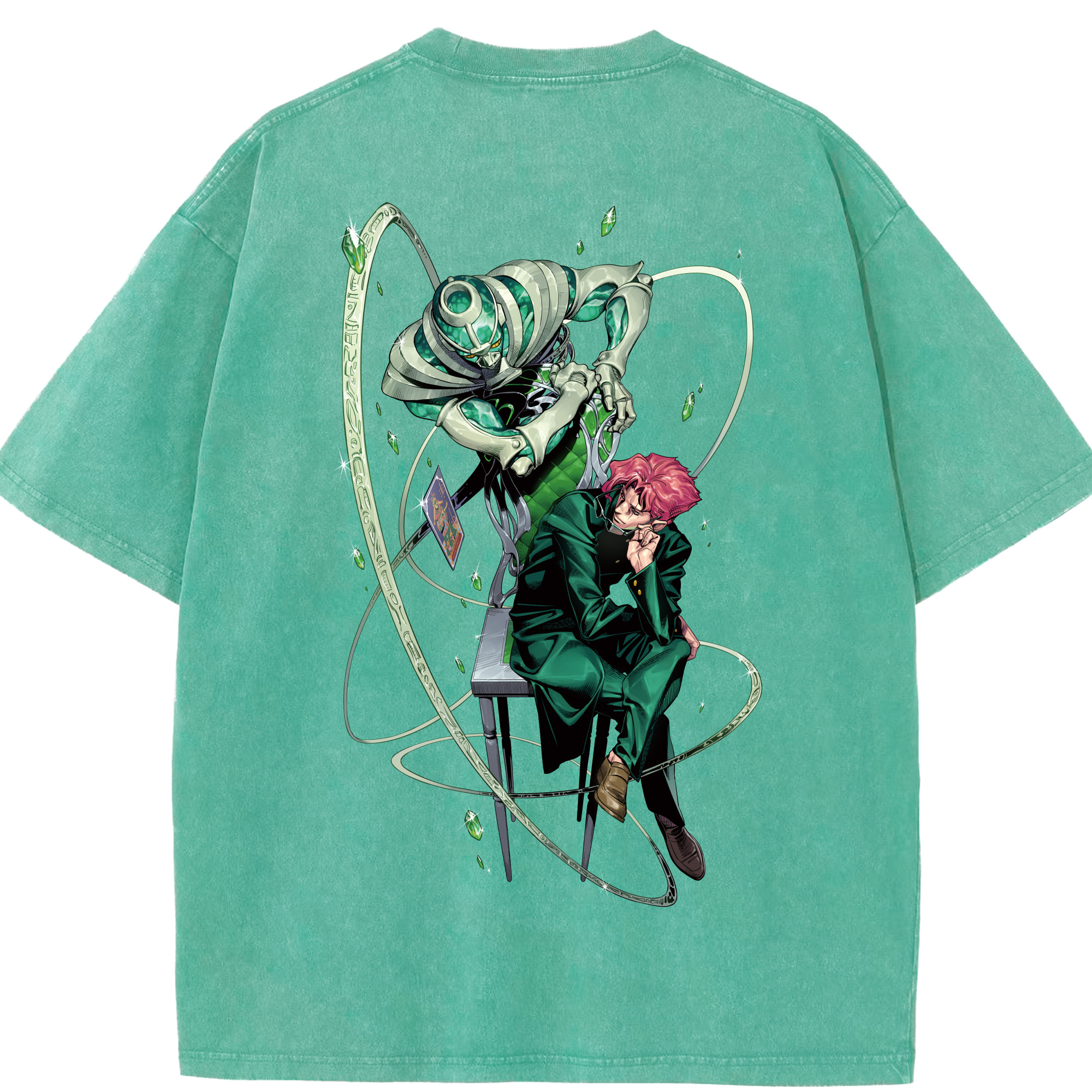 （画像用） ジョジョの奇妙な冒険 花京院 典明（かきょういん のりあき） JoJo's Bizarre Adventure Kakyoin Noriaki 綿100% ヴィンテージ風 半袖Tシャツ（背面プリント）